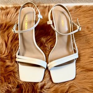 White Square Toe Ornamental Heels